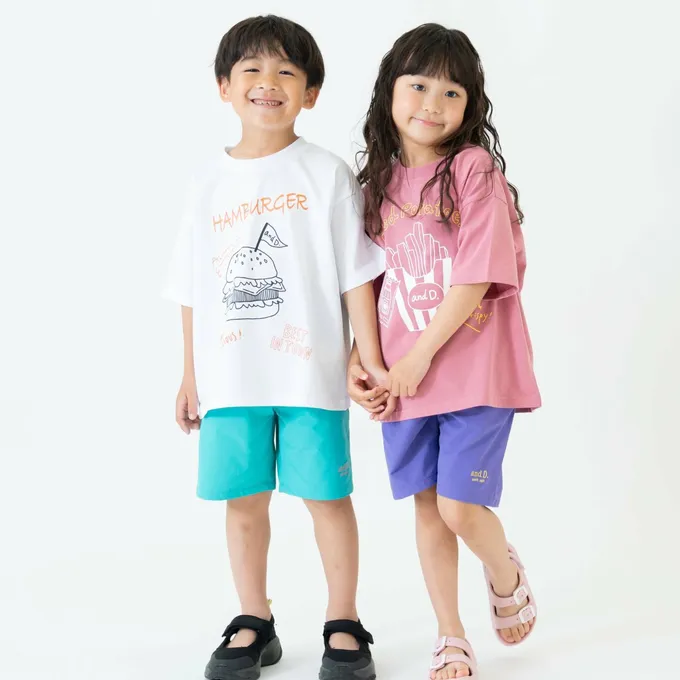 日本 petit main - 100%棉 塗鴉系食物印花短袖上衣-蘇打汽水-米杏