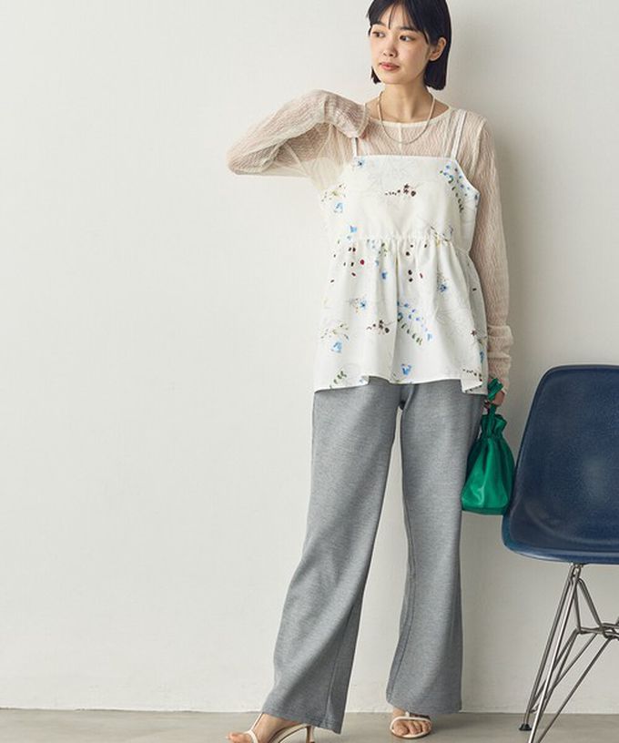 日本 Sans Souci 34+ - 優美花卉縮腰疊穿吊帶背心-海軍藍