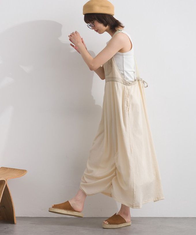 日本 Lupilien - 拼接風抽繩飄逸薄牛仔吊帶洋裝-靛藍