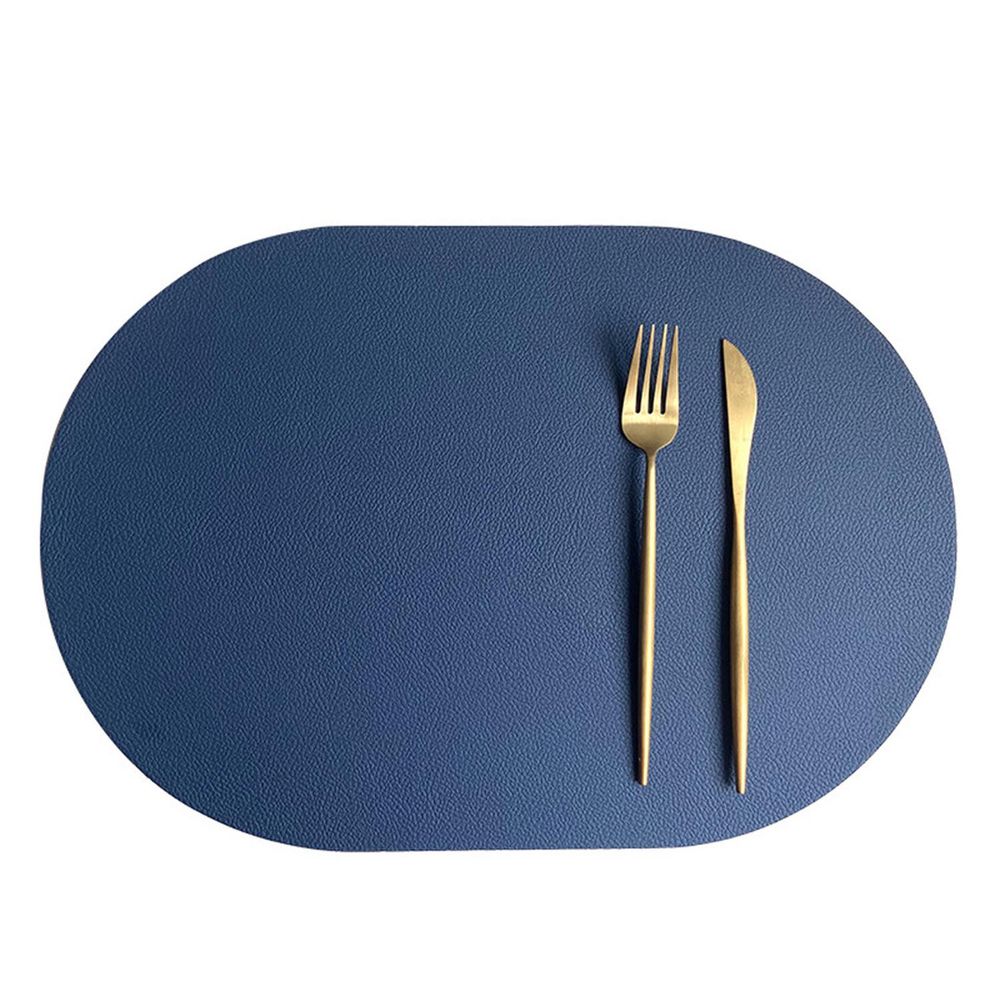 仿皮革橢圓形餐墊-雙色款-藍X灰 (43.5cm*30cm)