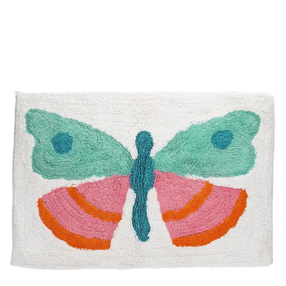 印度製柔軟蓬鬆簇絨棉浴室地墊/腳踏墊/吸水地墊-蝴蝶