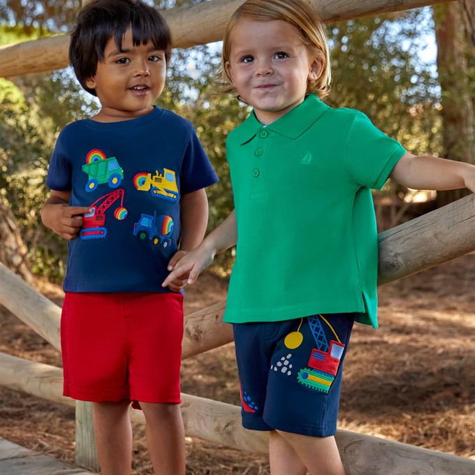 英國 JoJo Maman BeBe - 超優質嬰幼兒童100％純棉短袖上衣/ T-shirt/ 動物T-彩虹工程車