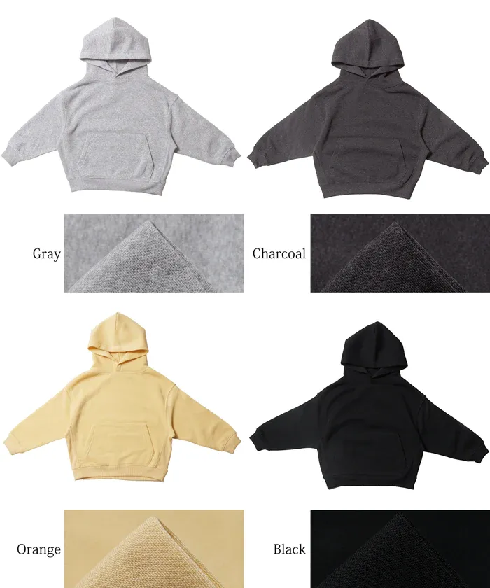 日本 COCA - fleece刷毛輕量寬鬆抽繩帽T-孩子-簡約黑