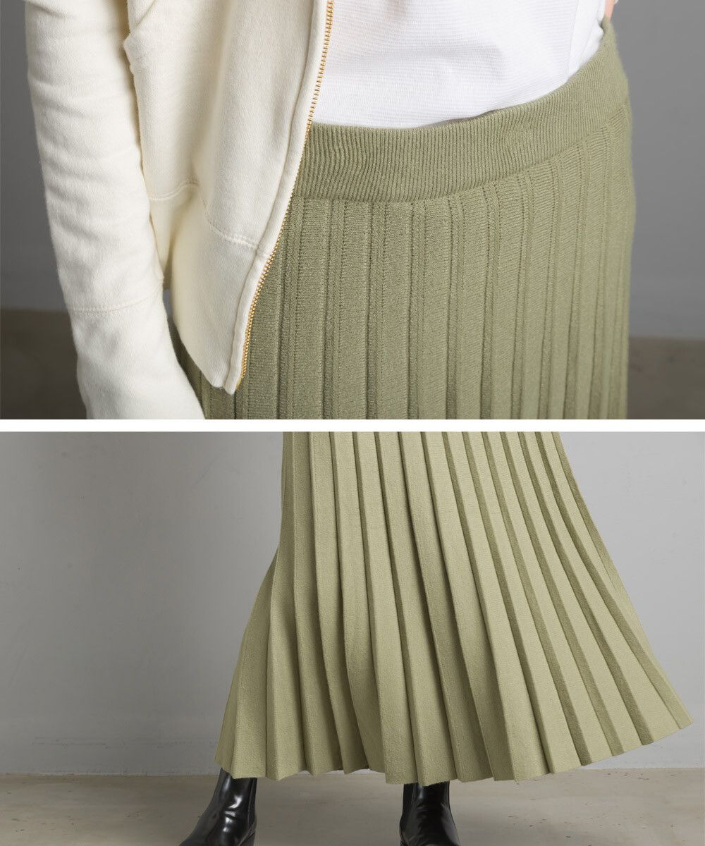 日本 OMNES - 立體針織寬百褶裙-深咖啡