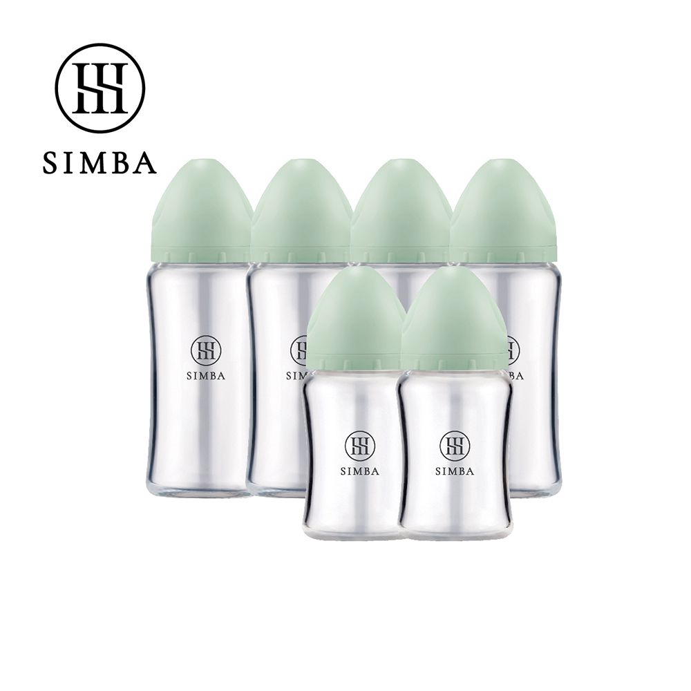 蘊蜜質金玻璃寬口防脹氣奶瓶4大2小全配組-新生適用-綠沐