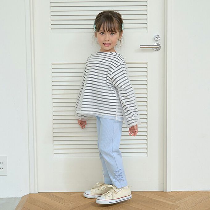 日本 Lycee mine - 彈力合身緞帶裝飾長褲-淺藍