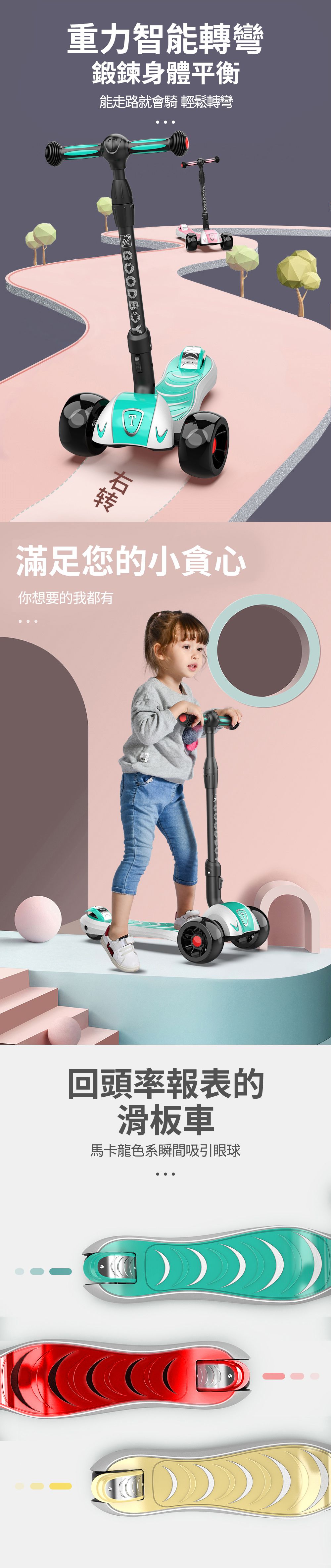 i-Smart - 巨無霸閃光兒童三輪折疊滑板車(有音樂閃光)-薄荷綠