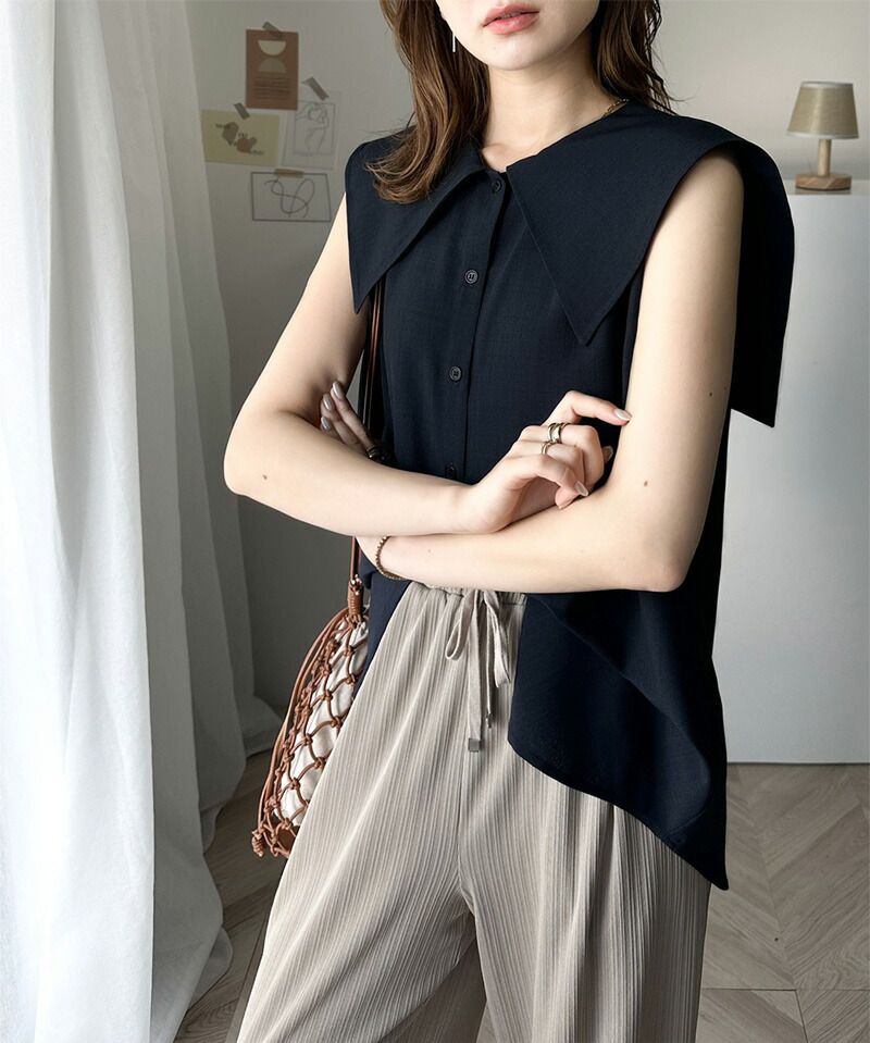 日本 Classical Elf - 優雅歌德領無袖襯衫-天使白