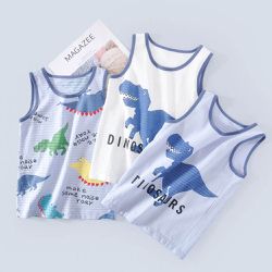 MAMDADKIDS - 竹節棉透氣無袖背心(三件組)-恐龍來襲-白+藍