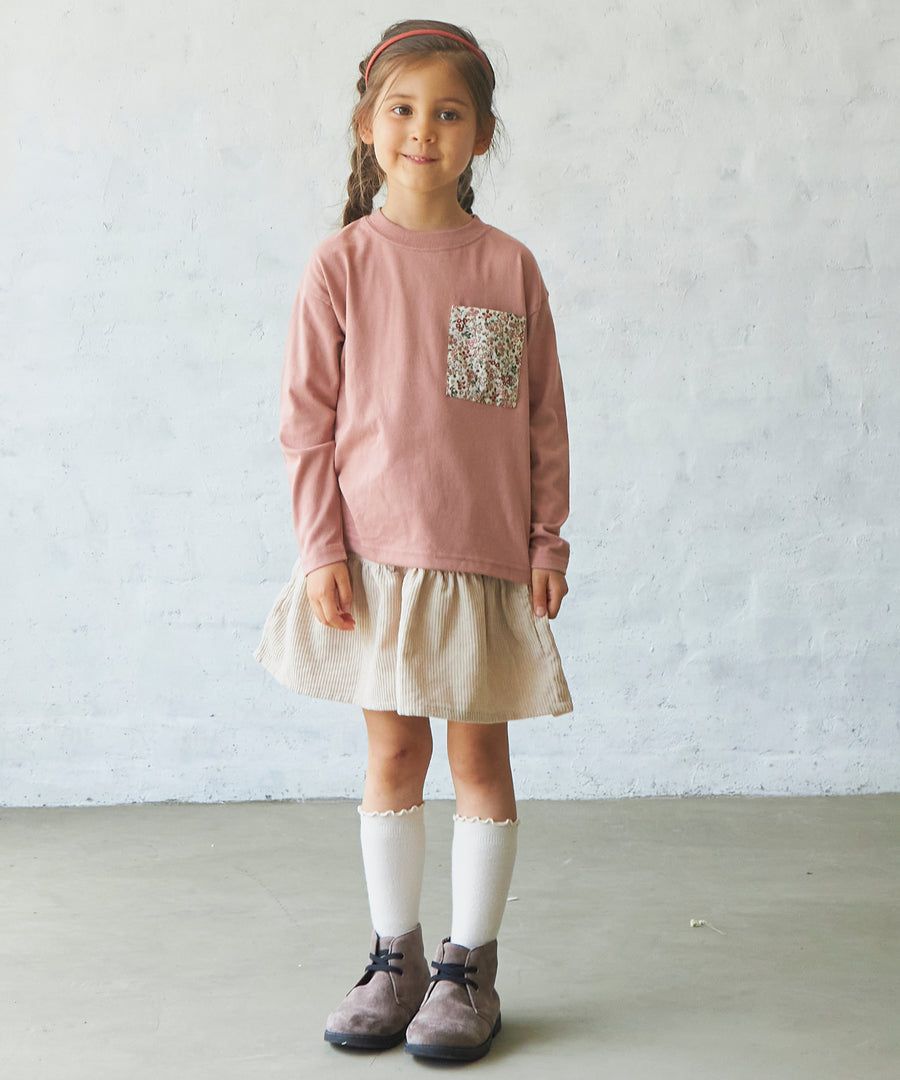 日本 PAIRMANON - 拼接口袋圓領薄長袖上衣-格紋-藍灰