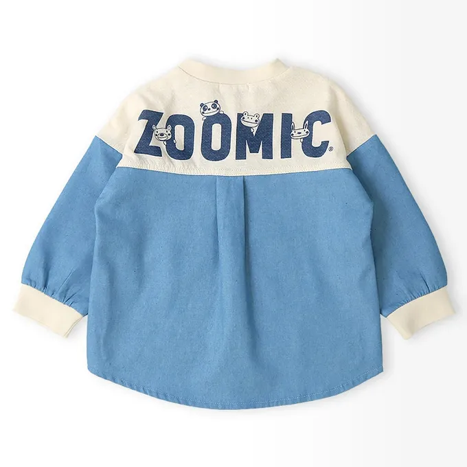 日本 ZOOLAND - 丹寧風小熊長袖上衣-帥氣刷破口袋-白