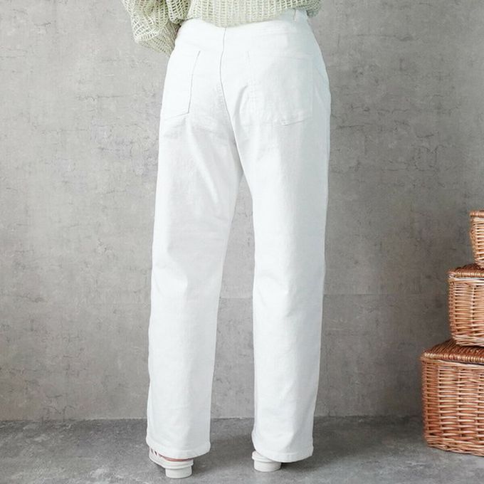 日本女裝代購 - 彈力修身高腰直筒丹寧褲(再生環保材質)-牛仔藍