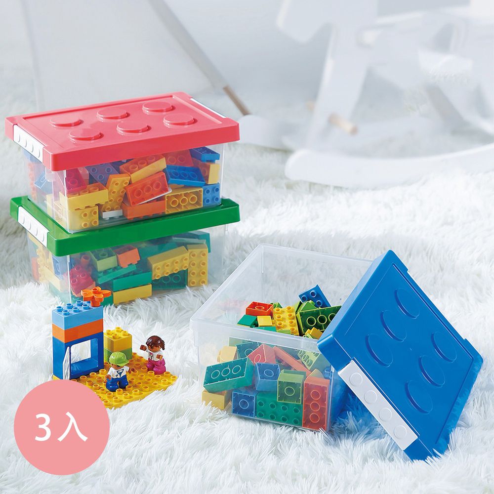 日本霜山 - 樂高可疊式積木玩具收納盒-5L-3入-藍