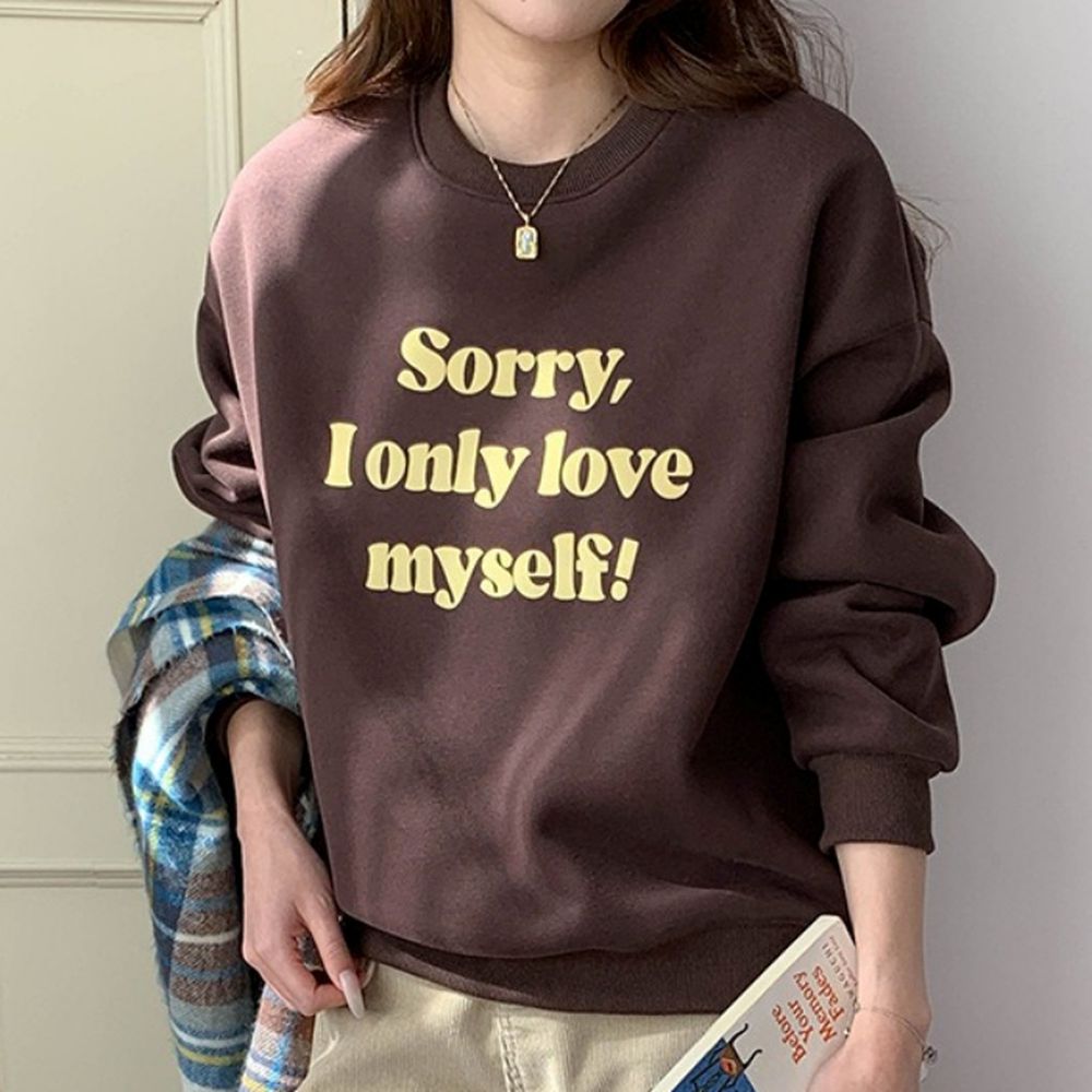 (加絨)長袖大學T-泡泡文字點綴-咖啡 (F)