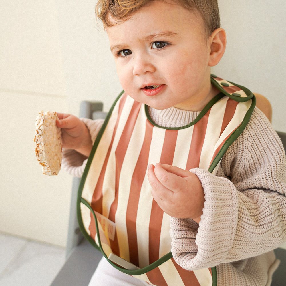 丹麥 GRECH & CO. - 防水圍兜-粉棕條紋 (適用於6個月以上)