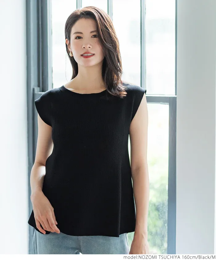 日本 COCA - 珍珠點綴羅紋彈性法式袖上衣-磚紅