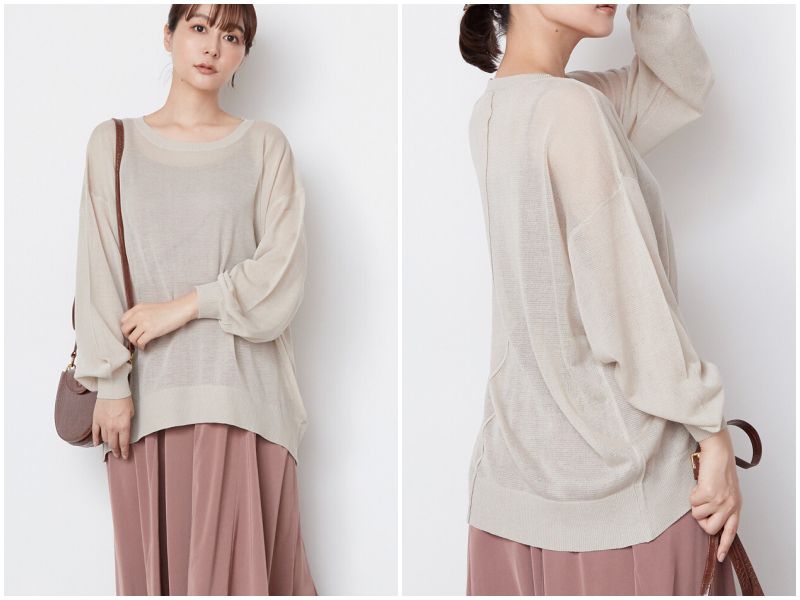 日本女裝代購 - 微透膚圓領針織上衣-黑 (M(Free size))