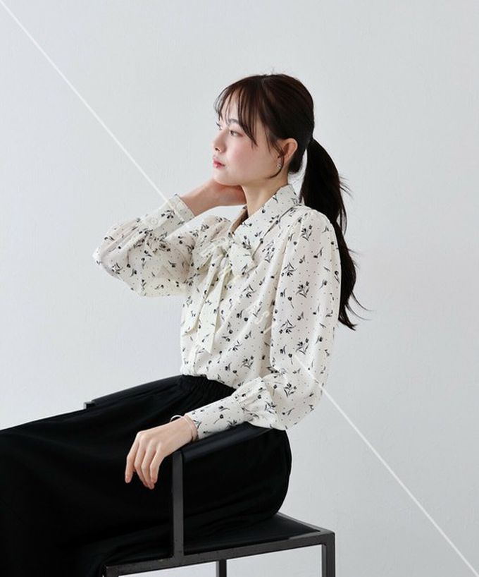 日本 BLUE EAST - 大人氣！優雅扭結雪紡長袖襯衫-白