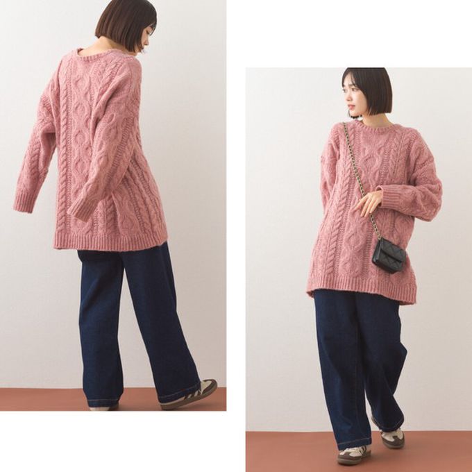 日本 OMNES - 季節感麻花編蓬鬆感針織上衣-粉紅