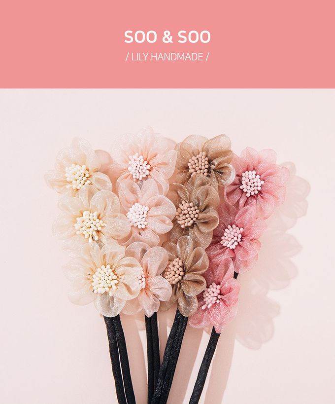 韓國 Soo&Soo - 手工浪漫花飾盤頭髮飾-棕 (約4.5*11*31cm)