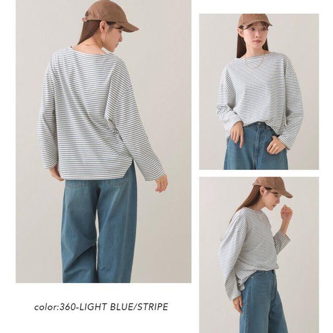 日本 OMNES - 100%棉 經典款細條紋長袖上衣-白底黑條紋