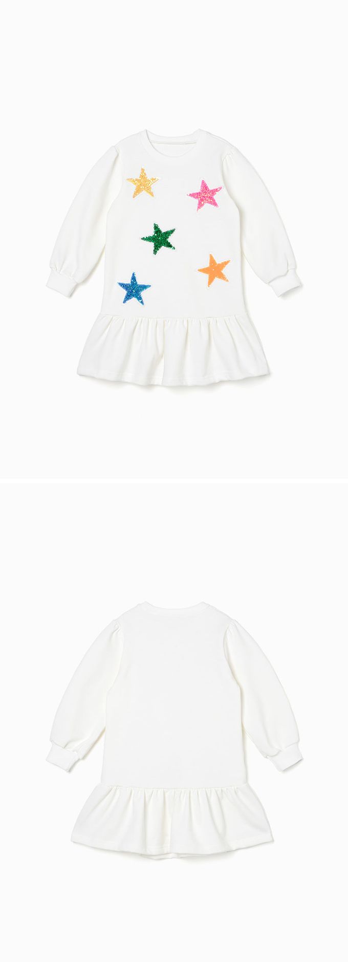 韓國 OZKIZ - 閃耀亮片星星長袖連身洋裝-白