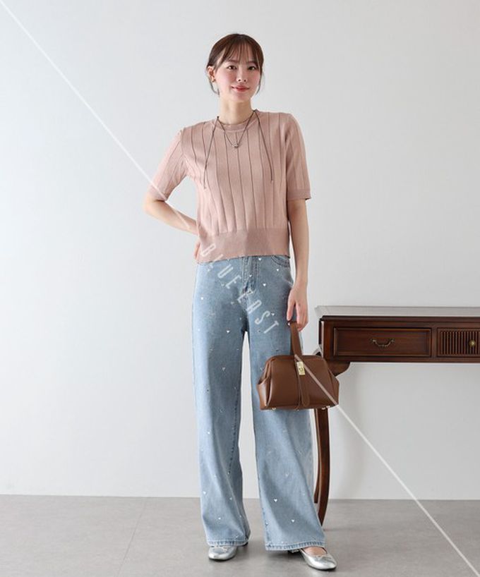 日本 BLUE EAST - 羅紋彈性薄針織五分袖上衣-淺卡其