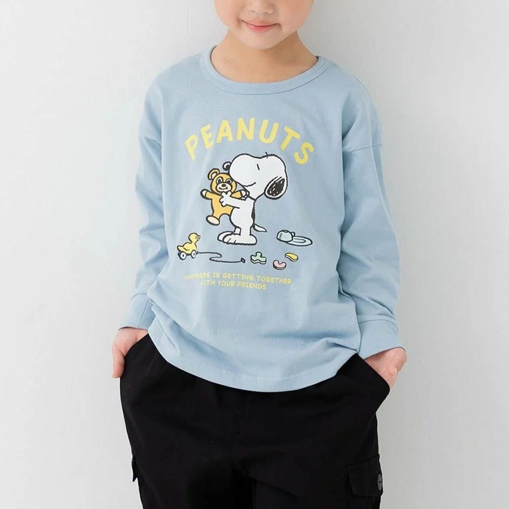 限定聯名 縮口印花長袖上衣-卡通人物SNOOPY-玩玩具-水藍