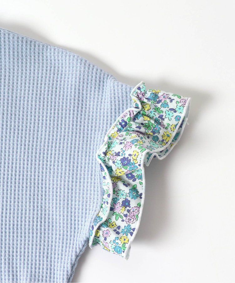 日本 apres les cours - 華夫格澎澎荷葉邊短袖上衣-米白