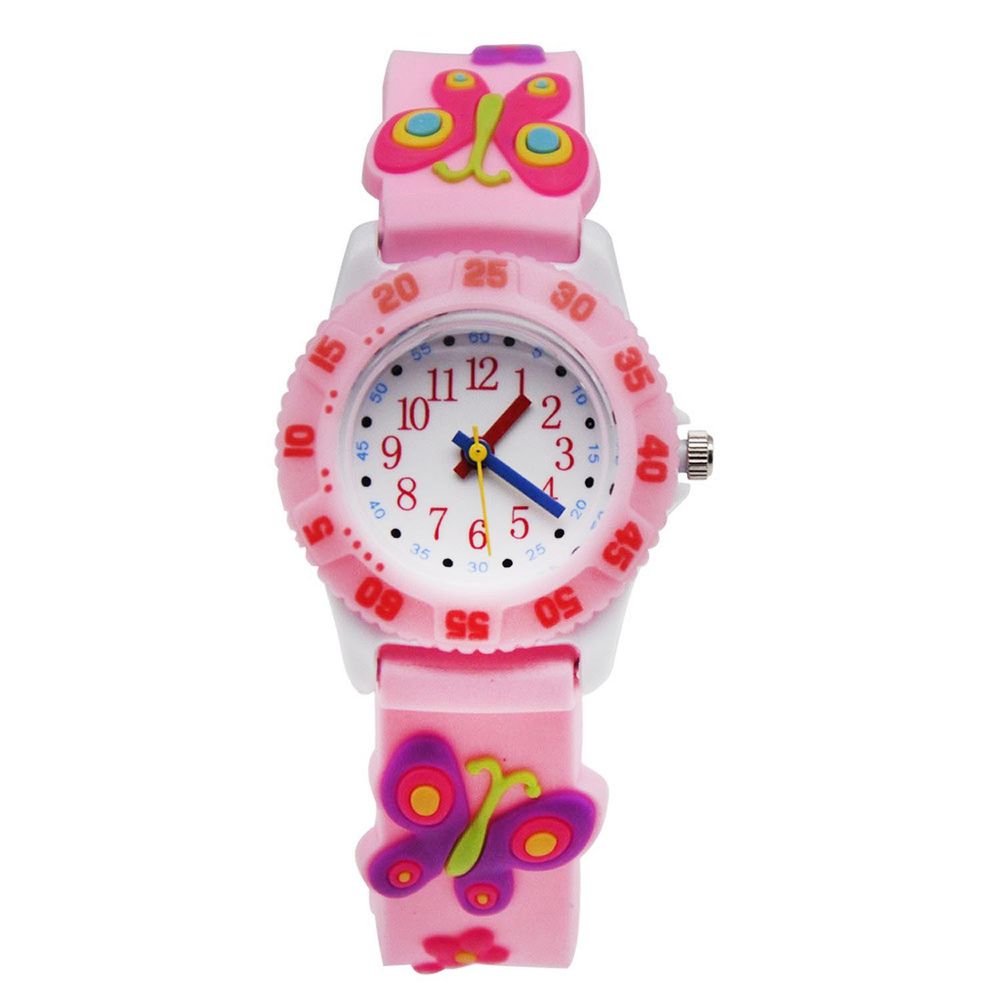 3D立體卡通兒童手錶-可旋轉錶圈-粉色蝴蝶