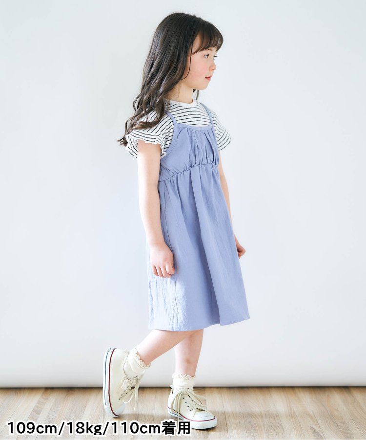 日本 apres les cours - 成熟又可愛的假二件綁帶洋裝-米黃-藍小花