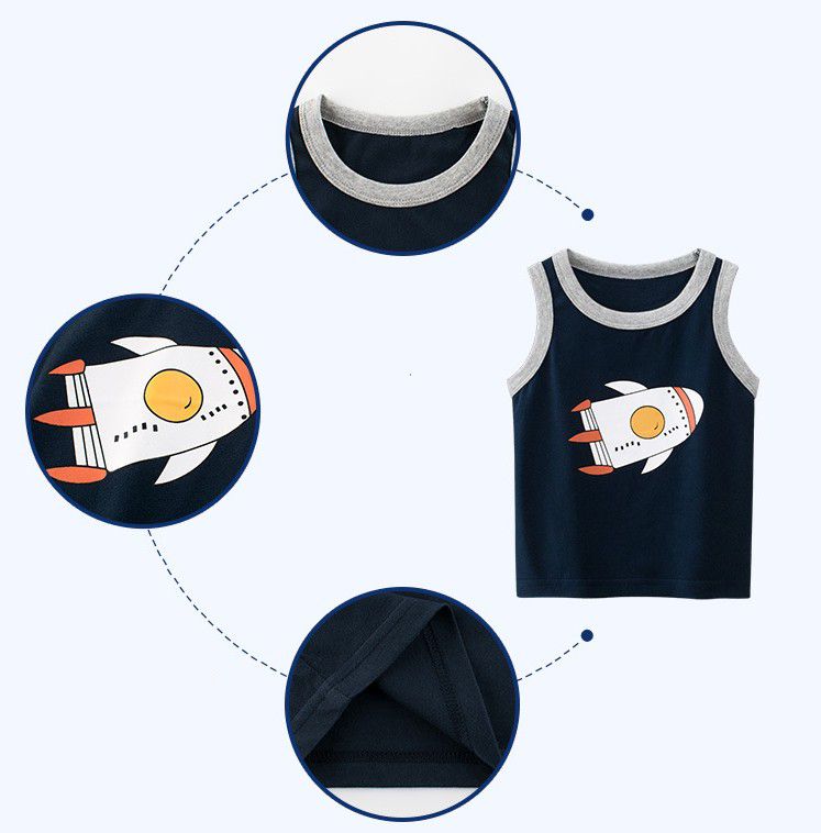 純棉無袖背心上衣-火箭-深藍色