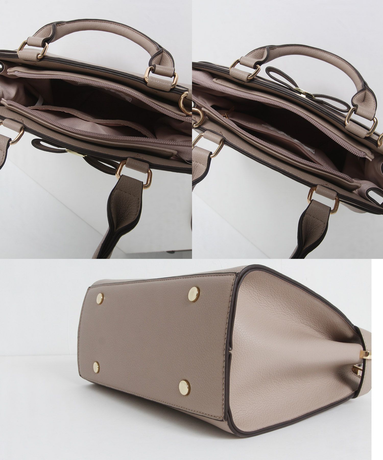 日本 tocco-closet - 蝴蝶結金釦手提包/側背包-氣質杏