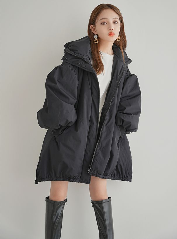 日本 GRL - 街頭感寬鬆鋪棉連帽外套-淺灰 (F)