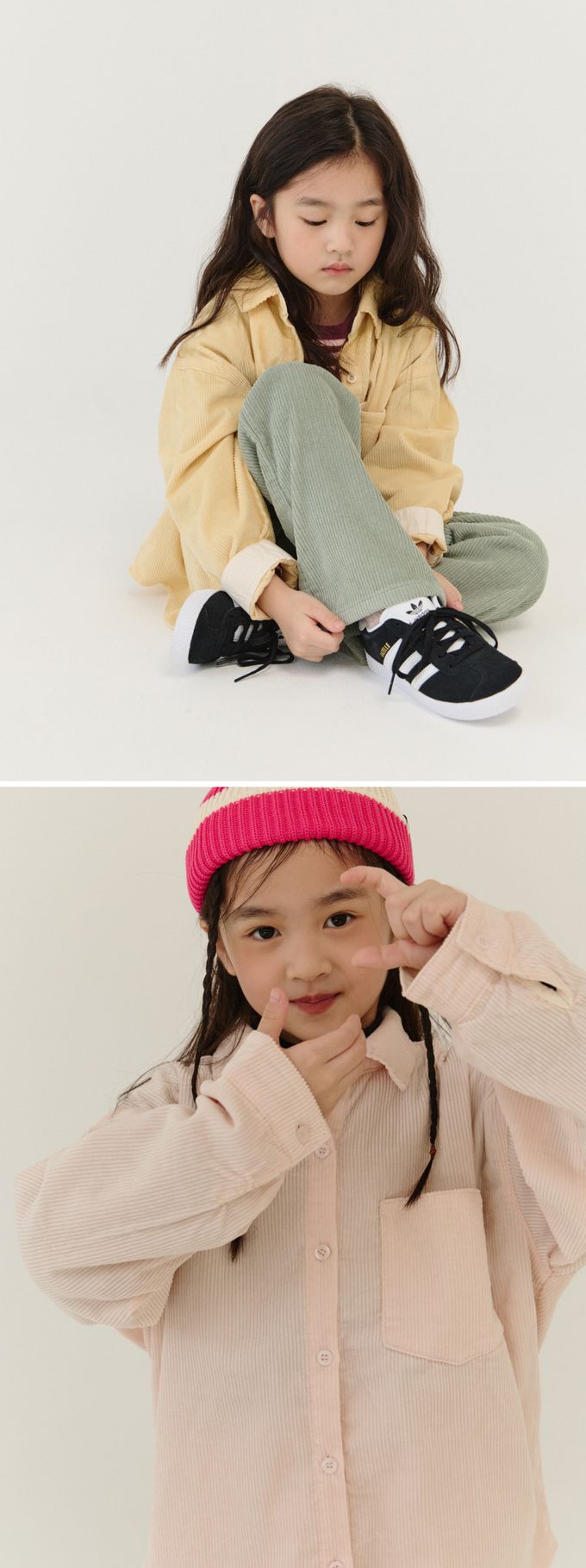 韓國 PEANUT - 燈芯絨口袋長袖襯衫/外套-淺黃