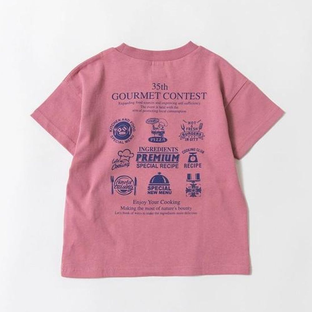 100%棉 簡約印花短袖上衣-美食徽章-玫粉
