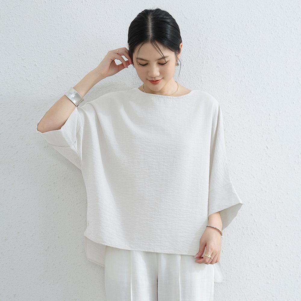簡約優雅寬袖上衣-白色 (F)
