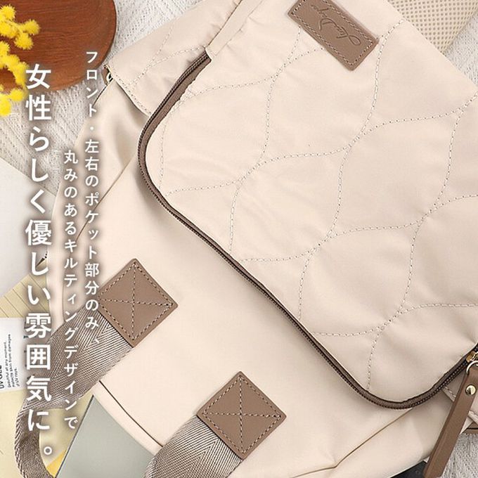 日本 LIZDAYS - 6口袋輕量絎縫時尚小巧後背包-灰x黑