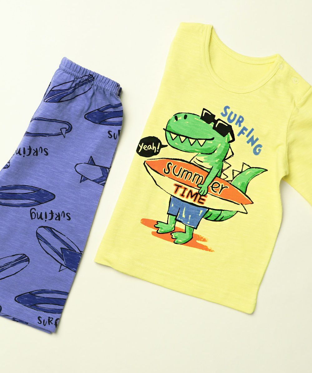 韓國 Mellisse - 韓製莫代爾涼感7分袖家居服-衝浪恐龍