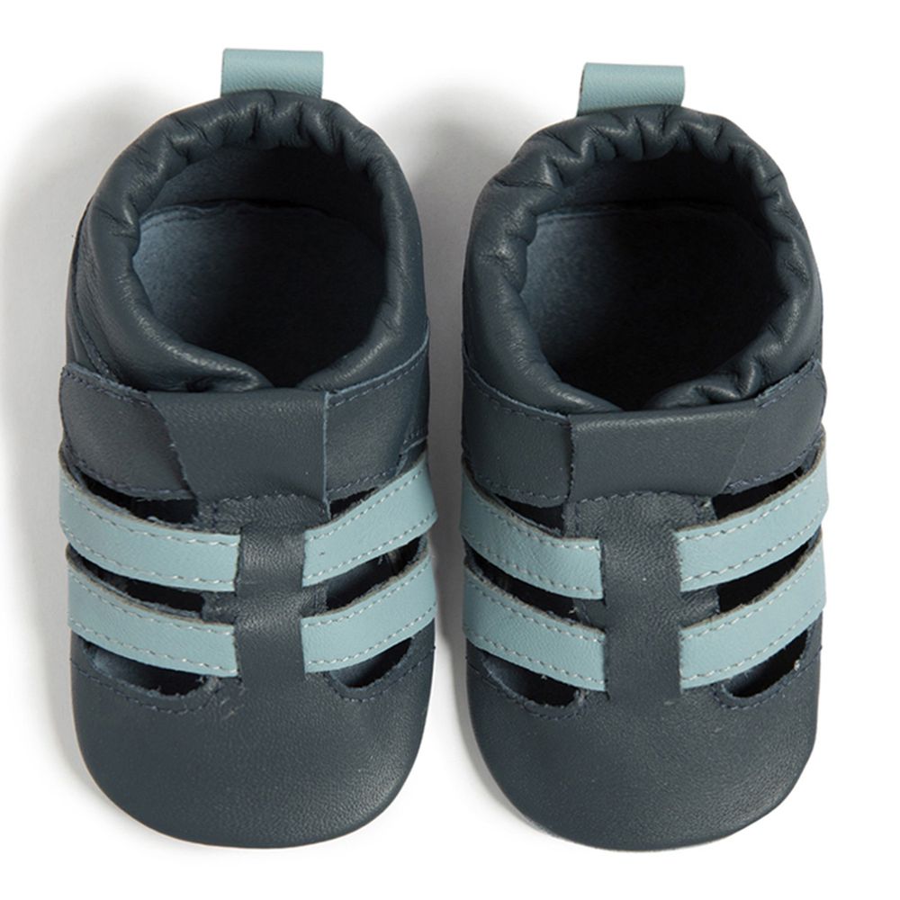 英國 shooshoos - 健康無毒真皮手工鞋/學步鞋/嬰兒鞋-雙色編織(深藍/天藍)