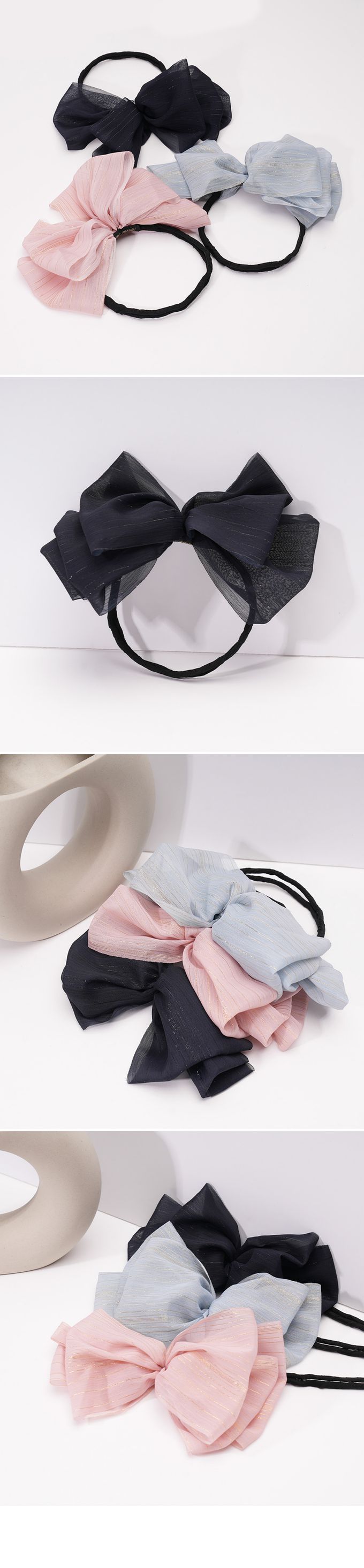 韓國 Soo&Soo - 浪漫金絲蝴蝶結盤頭髮飾-黑-直播專屬