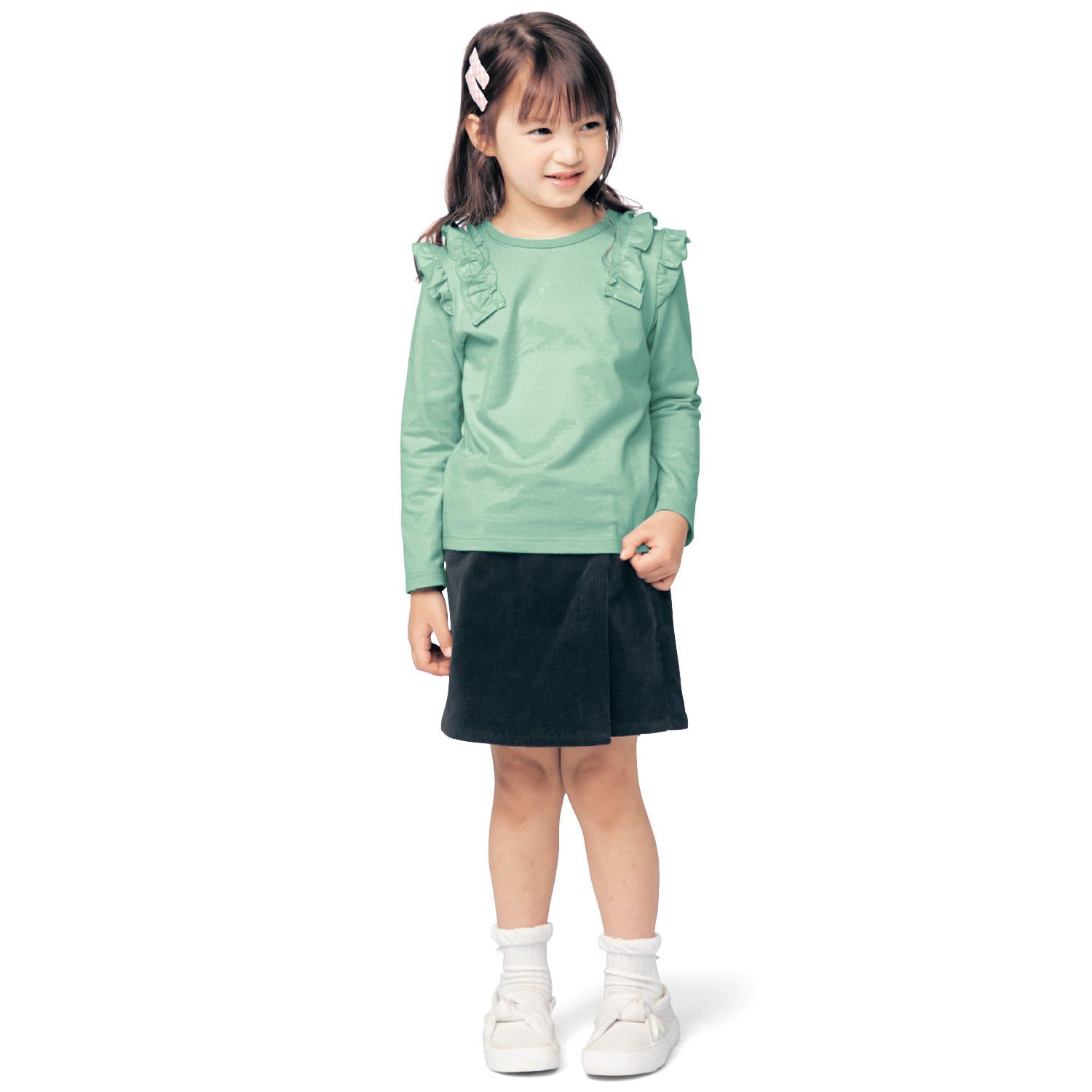 日本千趣會 - GITA 圓領荷葉肩長袖上衣-條紋-黑白