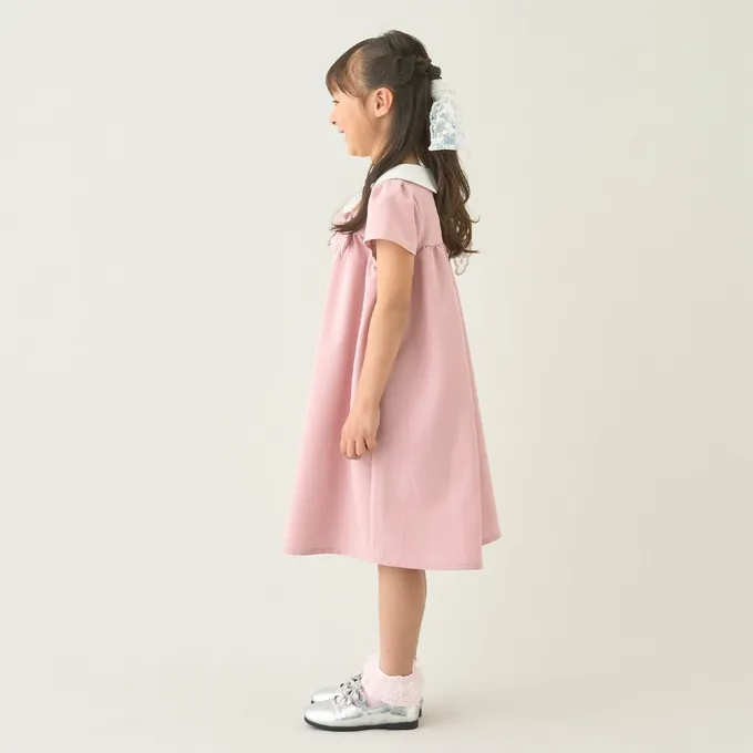 日本 Lycee mine - 優雅正式感圓領胸前緞帶短袖洋裝-薰衣草