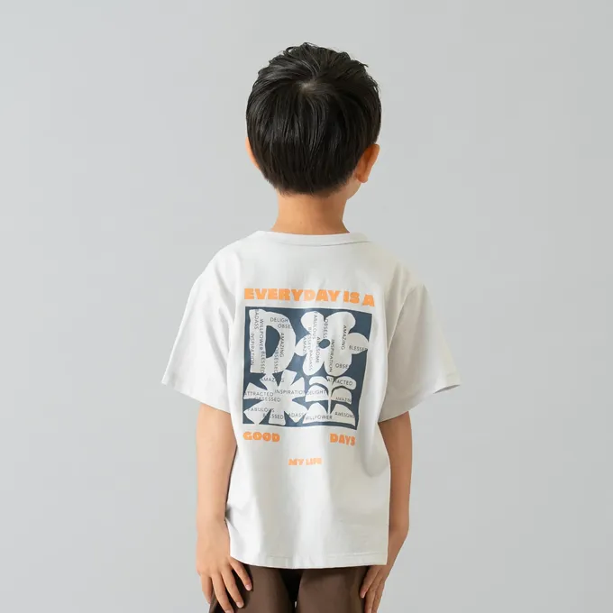 日本 petit main - 100%棉 清新印花短袖上衣-向日葵-鮭魚粉