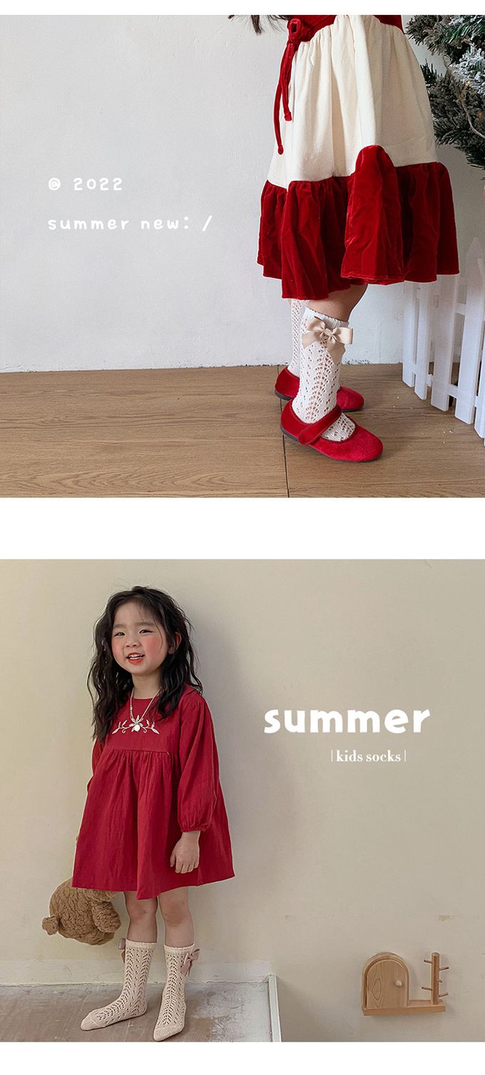 JB clothes - 三入一組-1102蝴蝶結網眼中筒襪-A款(黑白棕)