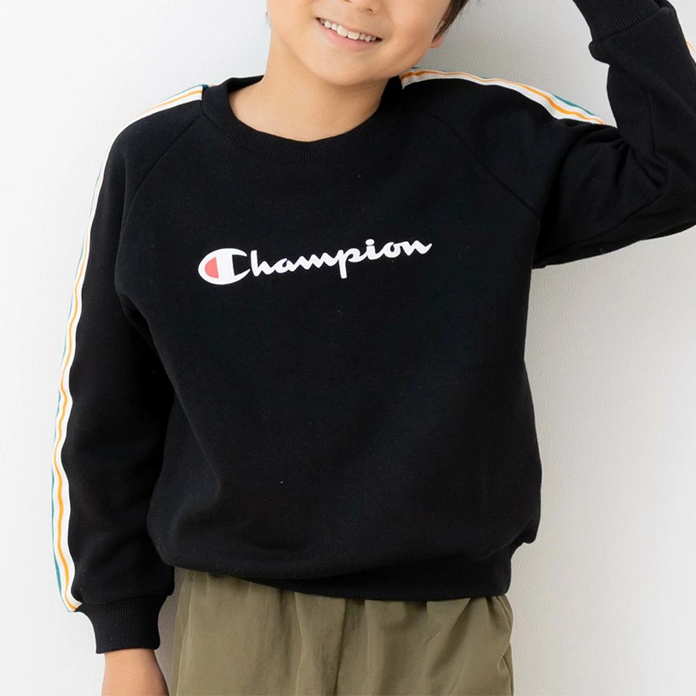 Champion限定 裏毛長袖上衣-帥氣側線條-黑