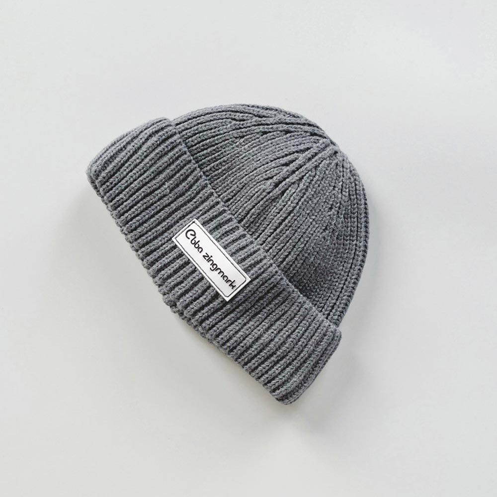 素色針織毛帽-小標籤-灰色 (46-51CM)