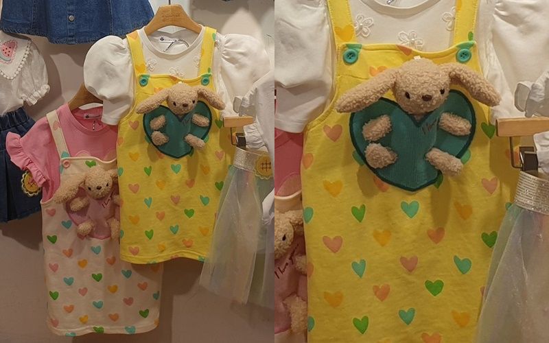 韓國 Coco rabbit - 兔子娃娃愛心吊帶裙-米白