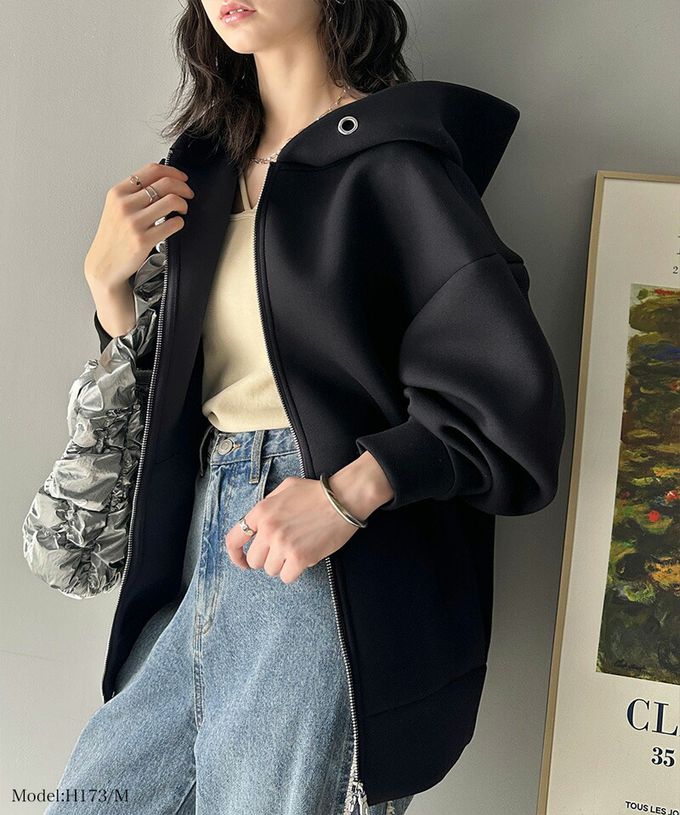 日本 Classical Elf - 厚磅簡約休閒長版連帽外套-黑