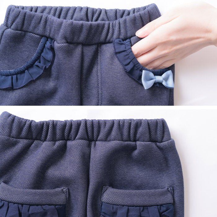 日本 TORIDORY - 極暖彈性裏起毛長褲-蝴蝶結口袋-深紫